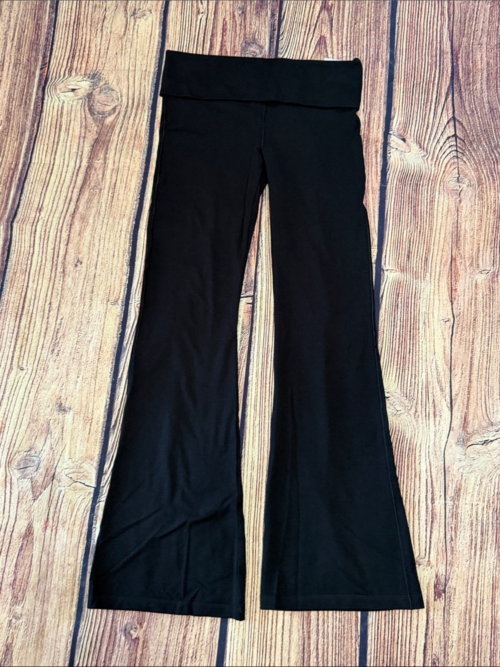 Love Pink Bling Rhinestone Black Fold-Over Flare Yoga Pants - Picture 5 of 11